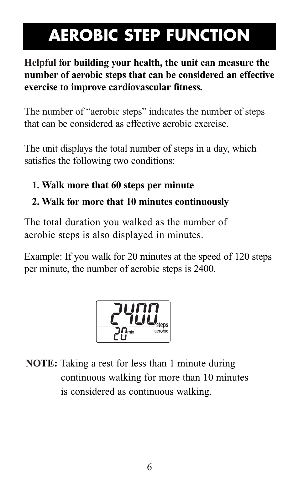 Aerobic step function | Omron Healthcare HJ-105 User Manual | Page 6 / 20