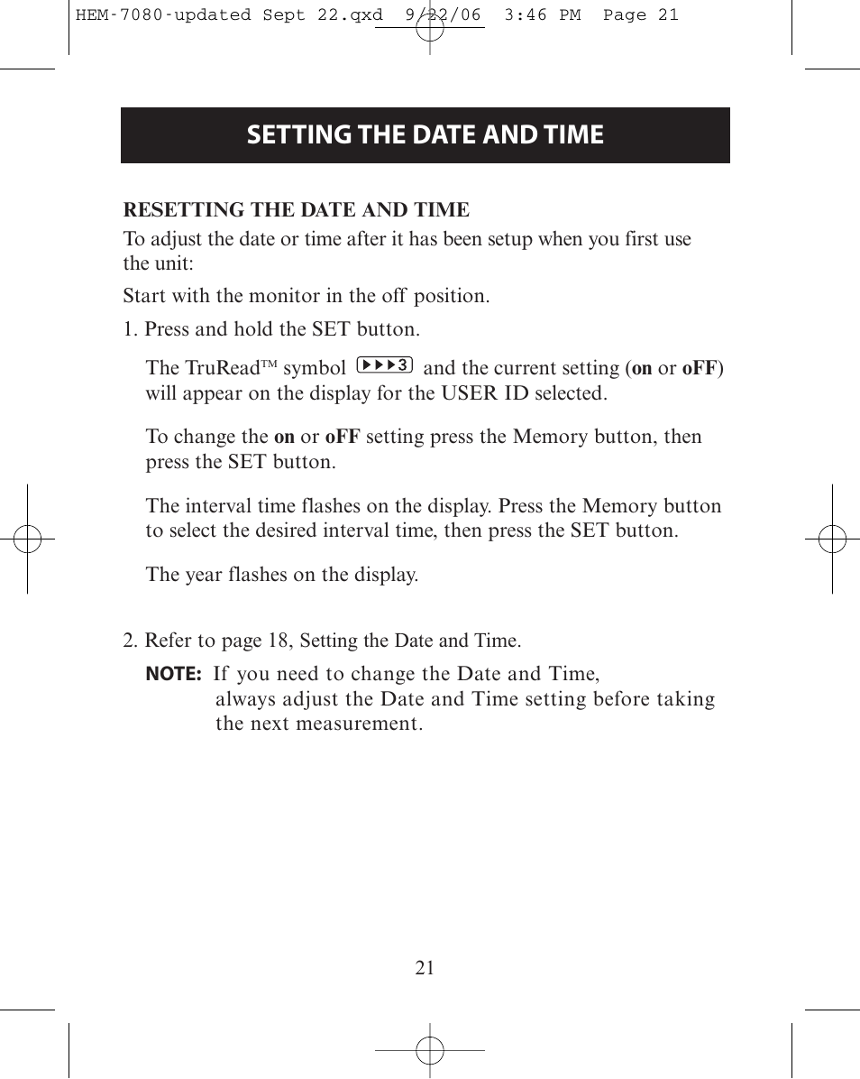 Setting the date and time | Omron Healthcare COMFIT HEM-780 User Manual | Page 21 / 52