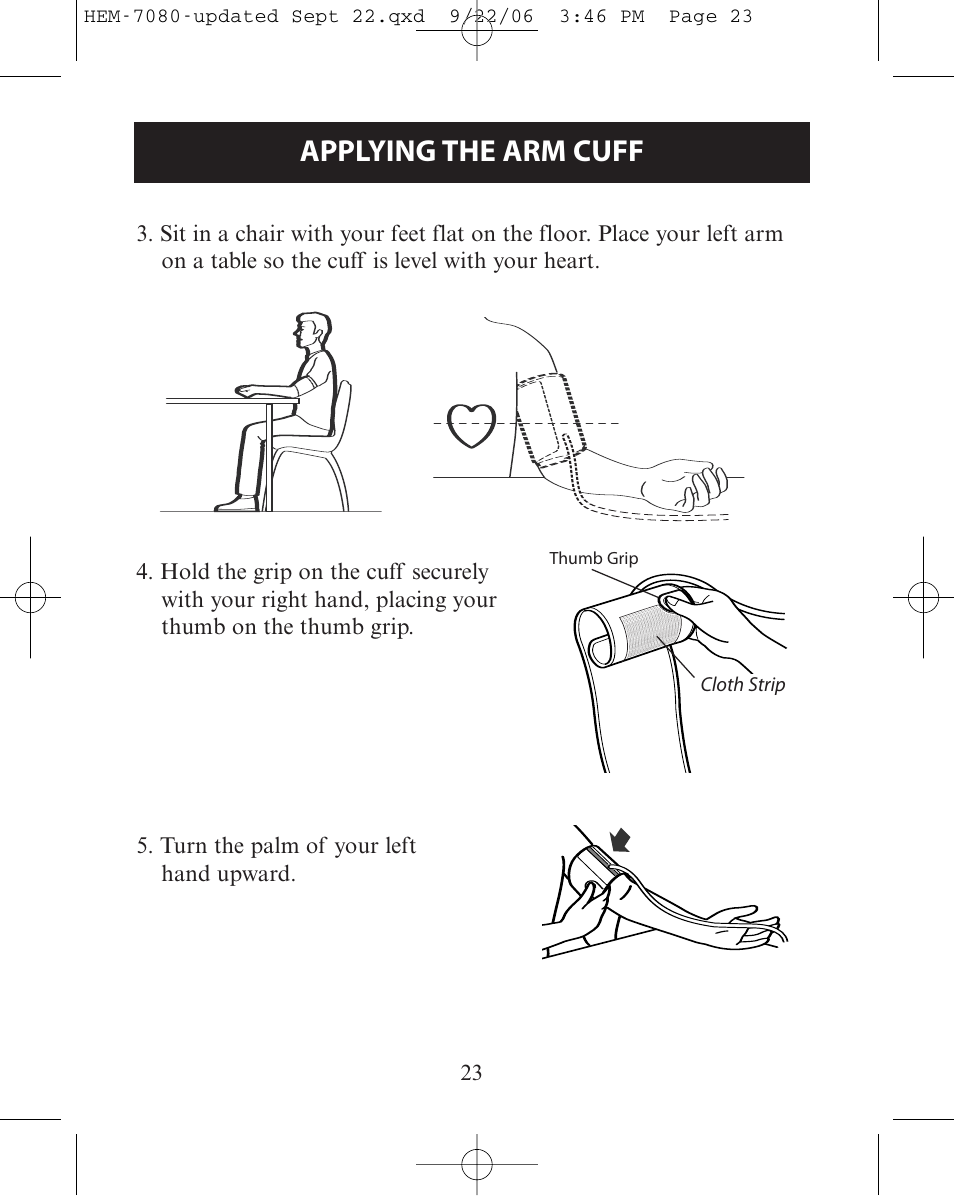 Applying the arm cuff | Omron Healthcare COMFIT HEM-780 User Manual | Page 23 / 52