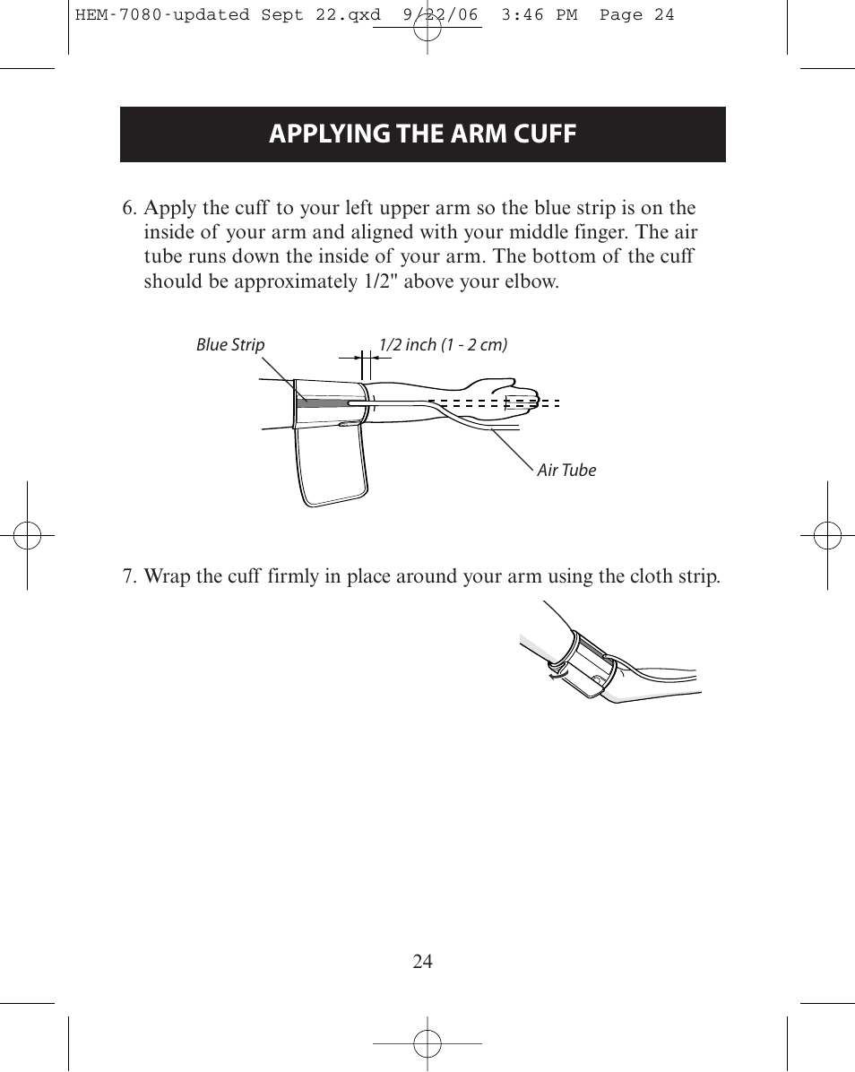Applying the arm cuff | Omron Healthcare COMFIT HEM-780 User Manual | Page 24 / 52