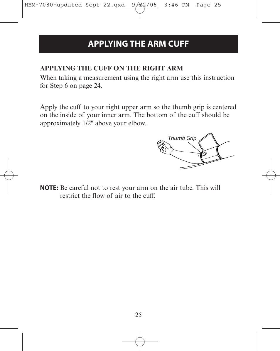 Applying the arm cuff | Omron Healthcare COMFIT HEM-780 User Manual | Page 25 / 52