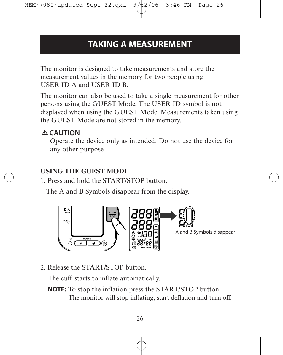 Taking a measurement, Using the guest mode | Omron Healthcare COMFIT HEM-780 User Manual | Page 26 / 52
