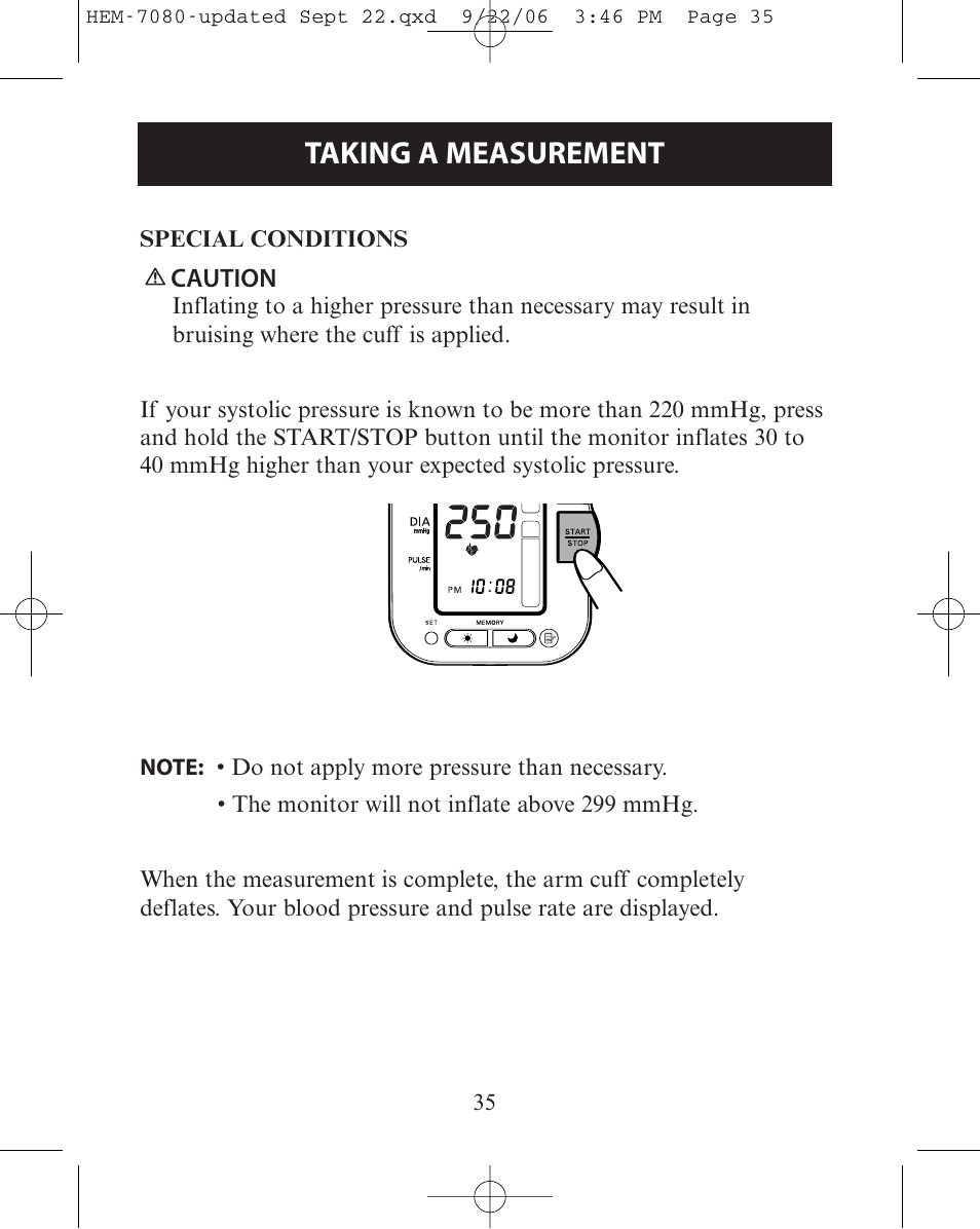 Special conditions, Taking a measurement | Omron Healthcare COMFIT HEM-780 User Manual | Page 35 / 52