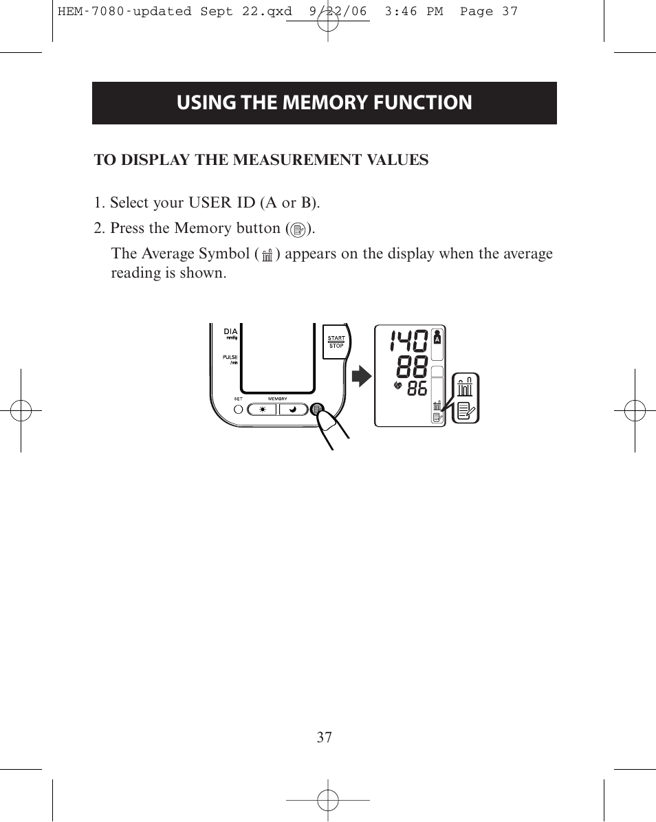 To display the measurement v, To display the measurement values | Omron Healthcare COMFIT HEM-780 User Manual | Page 37 / 52