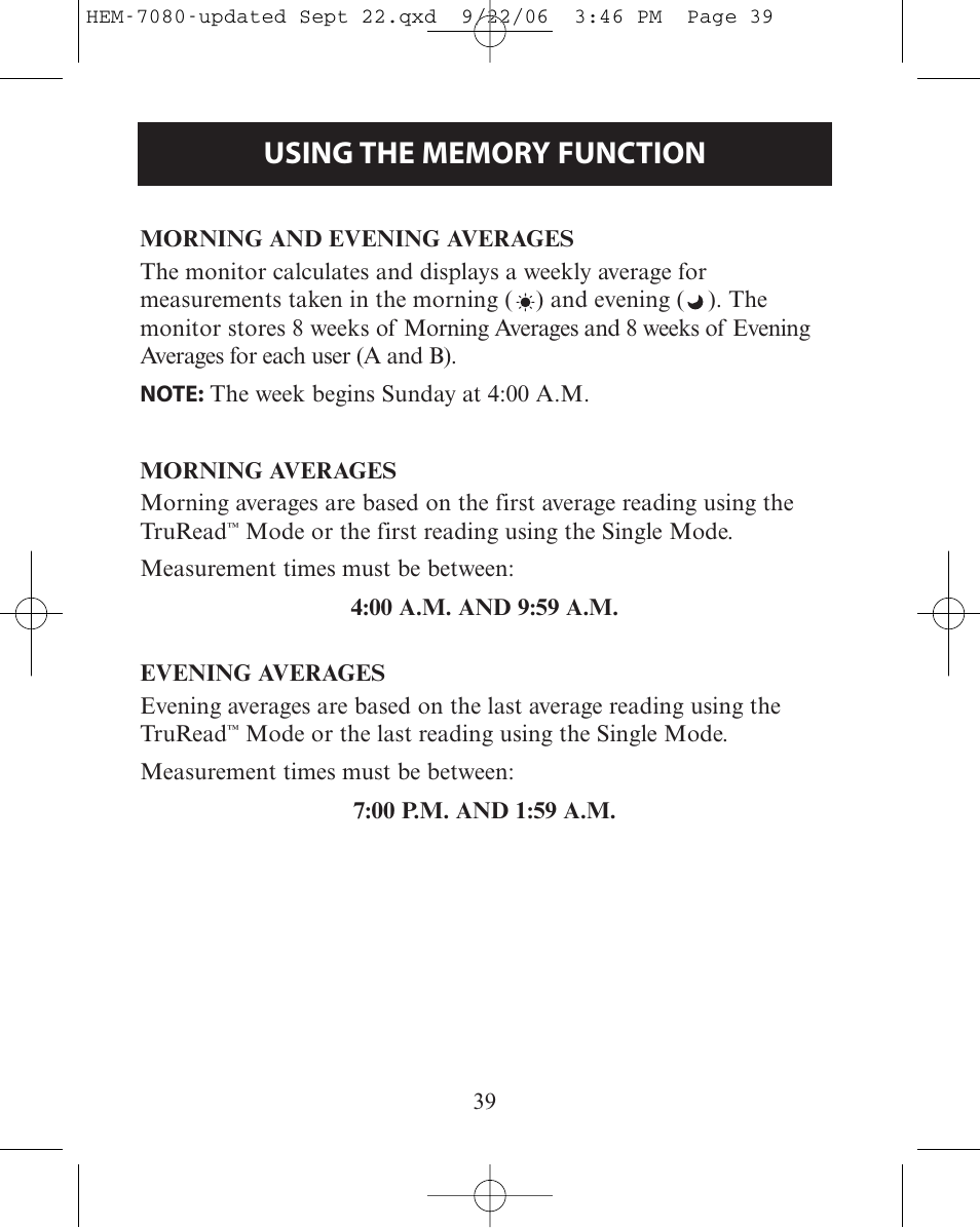 Morning and evening averages, Morning averages, Evening averages | Omron Healthcare COMFIT HEM-780 User Manual | Page 39 / 52