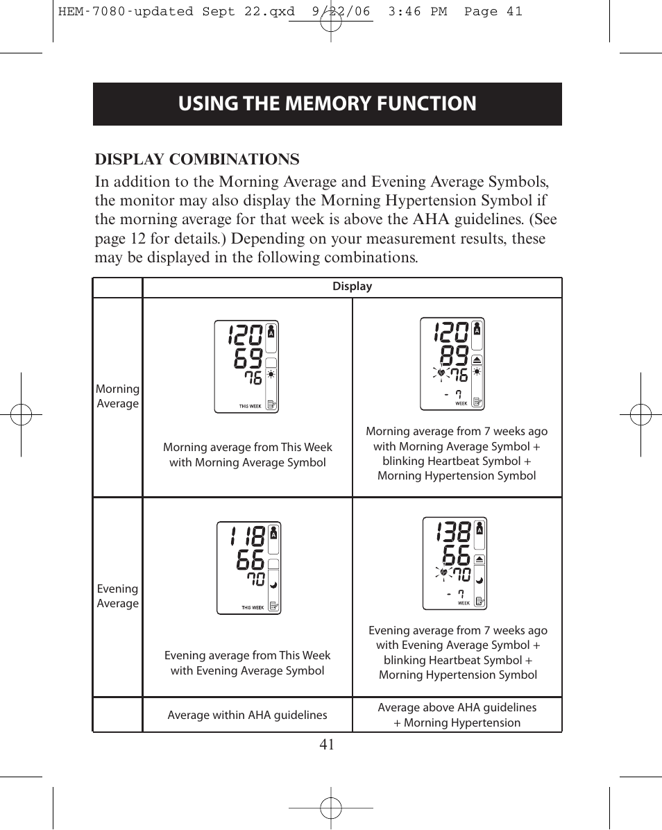 Display combinations | Omron Healthcare COMFIT HEM-780 User Manual | Page 41 / 52