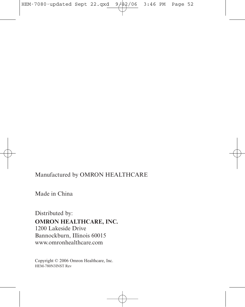 Omron Healthcare COMFIT HEM-780 User Manual | Page 52 / 52
