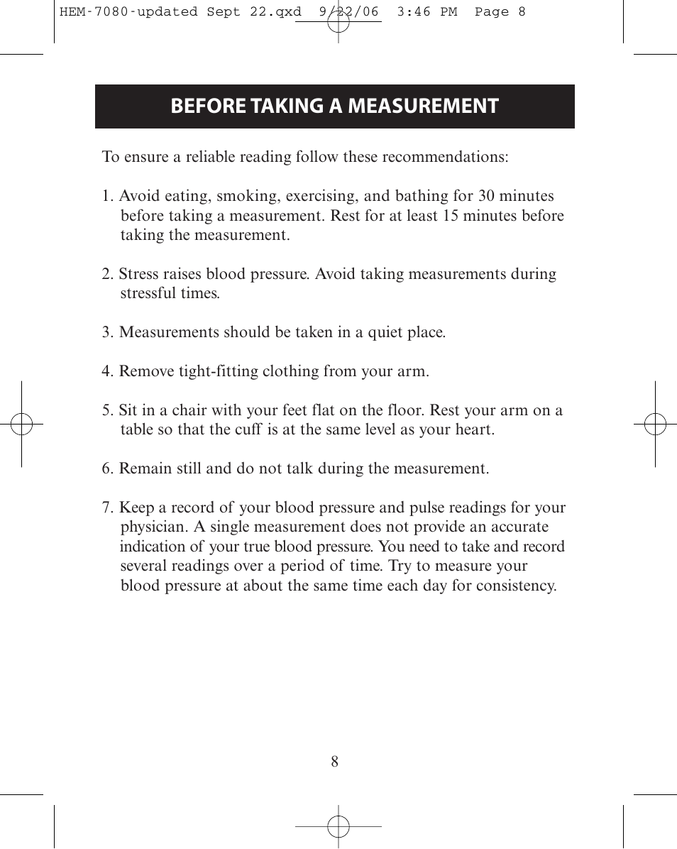 Before taking a measurement | Omron Healthcare COMFIT HEM-780 User Manual | Page 8 / 52