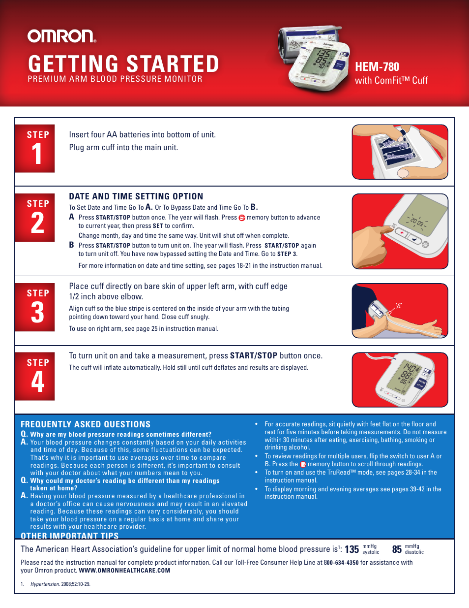 Omron HEM-780 User Manual | 1 page