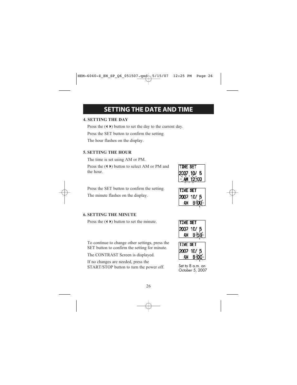 Setting the date and time | Omron Healthcare HEM670IT User Manual | Page 26 / 74