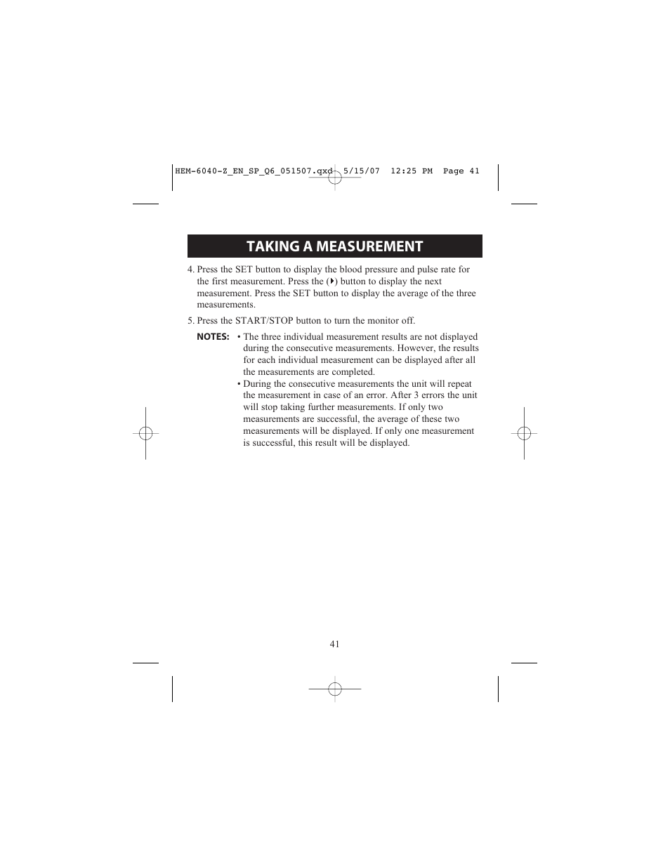Taking a measurement | Omron Healthcare HEM670IT User Manual | Page 41 / 74