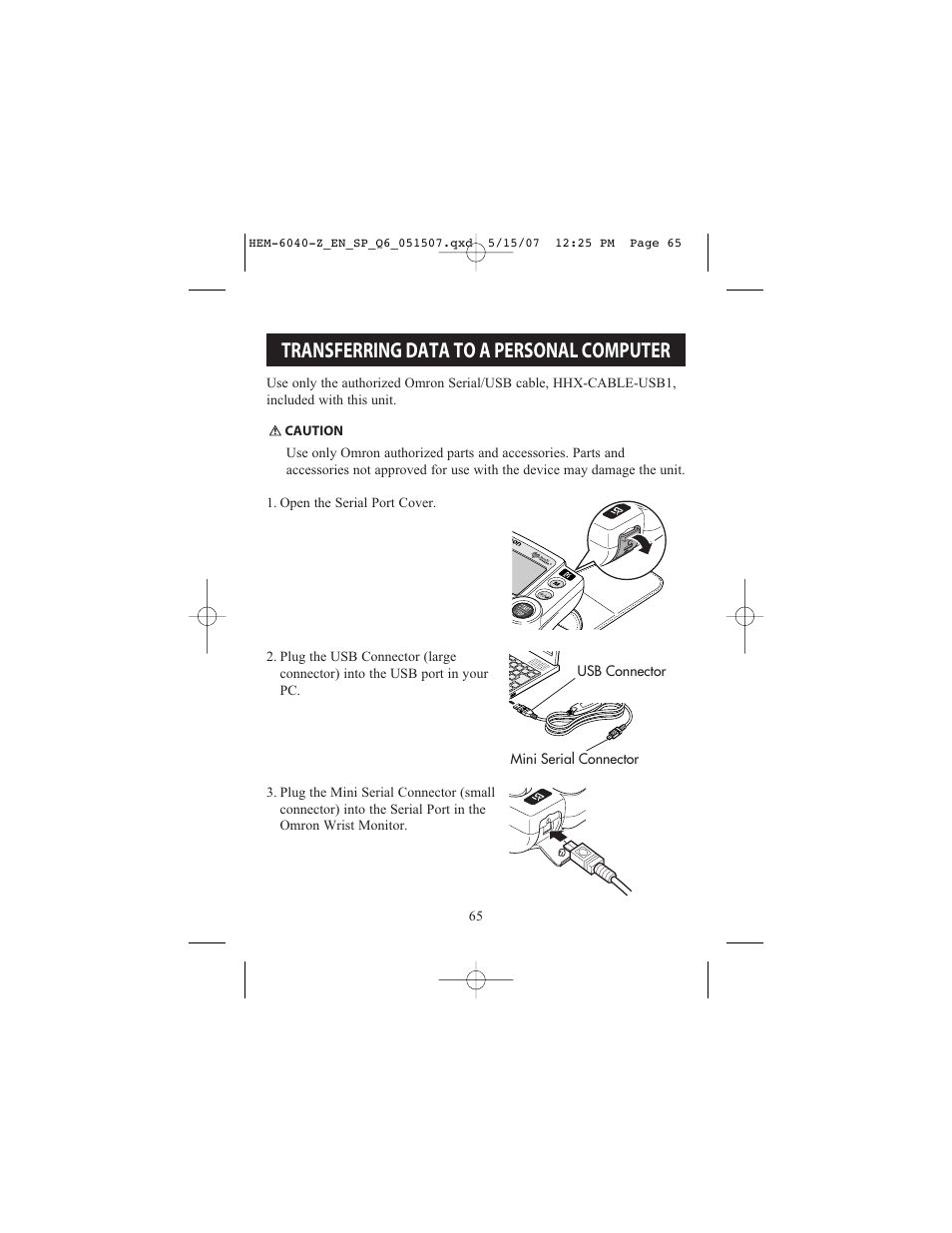 Transferring data to a personal computer | Omron Healthcare HEM670IT User Manual | Page 65 / 74