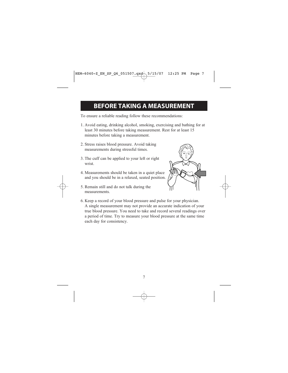 Before taking a measurement | Omron Healthcare HEM670IT User Manual | Page 7 / 74