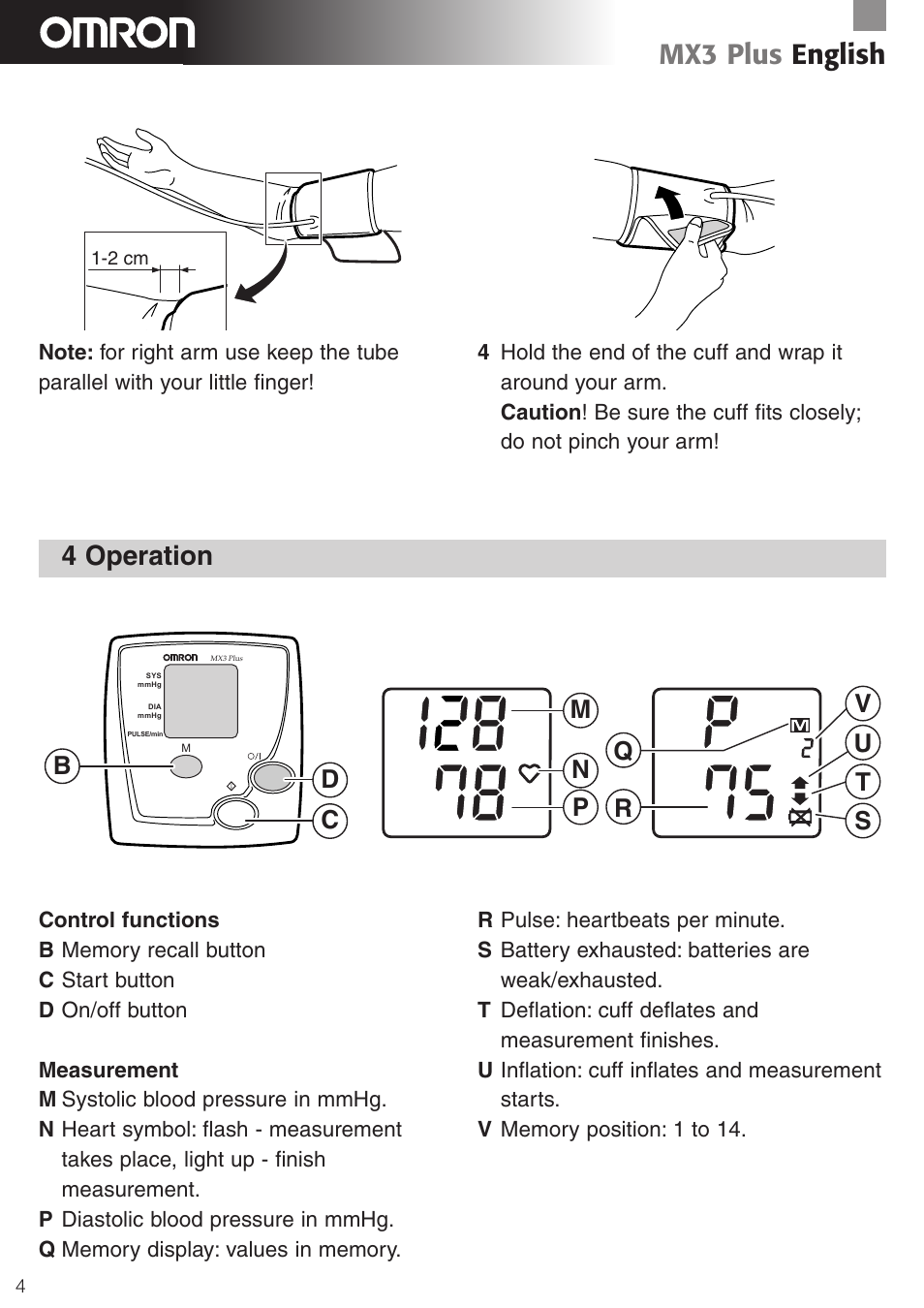 Mx3 plus english, 4 operation | Omron Healthcare MX3 Plus User Manual | Page 4 / 12