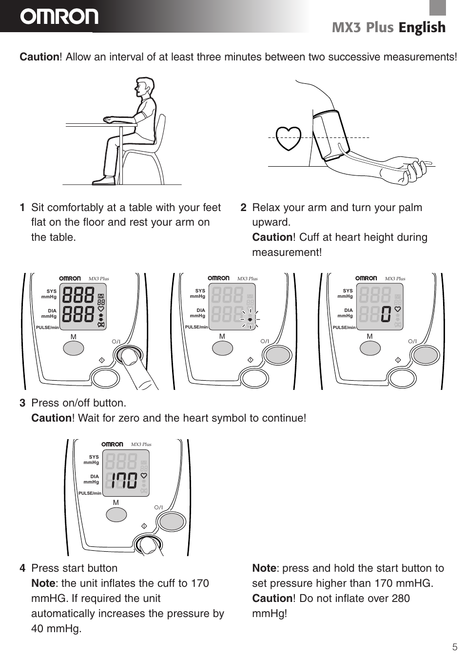Mx3 plus english | Omron Healthcare MX3 Plus User Manual | Page 5 / 12