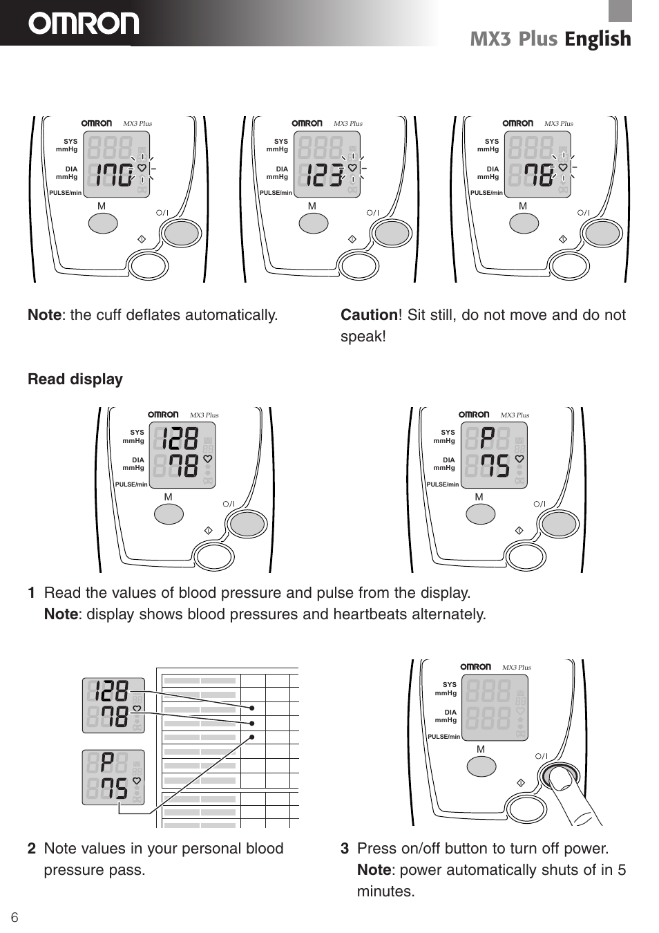 Mx3 plus english | Omron Healthcare MX3 Plus User Manual | Page 6 / 12