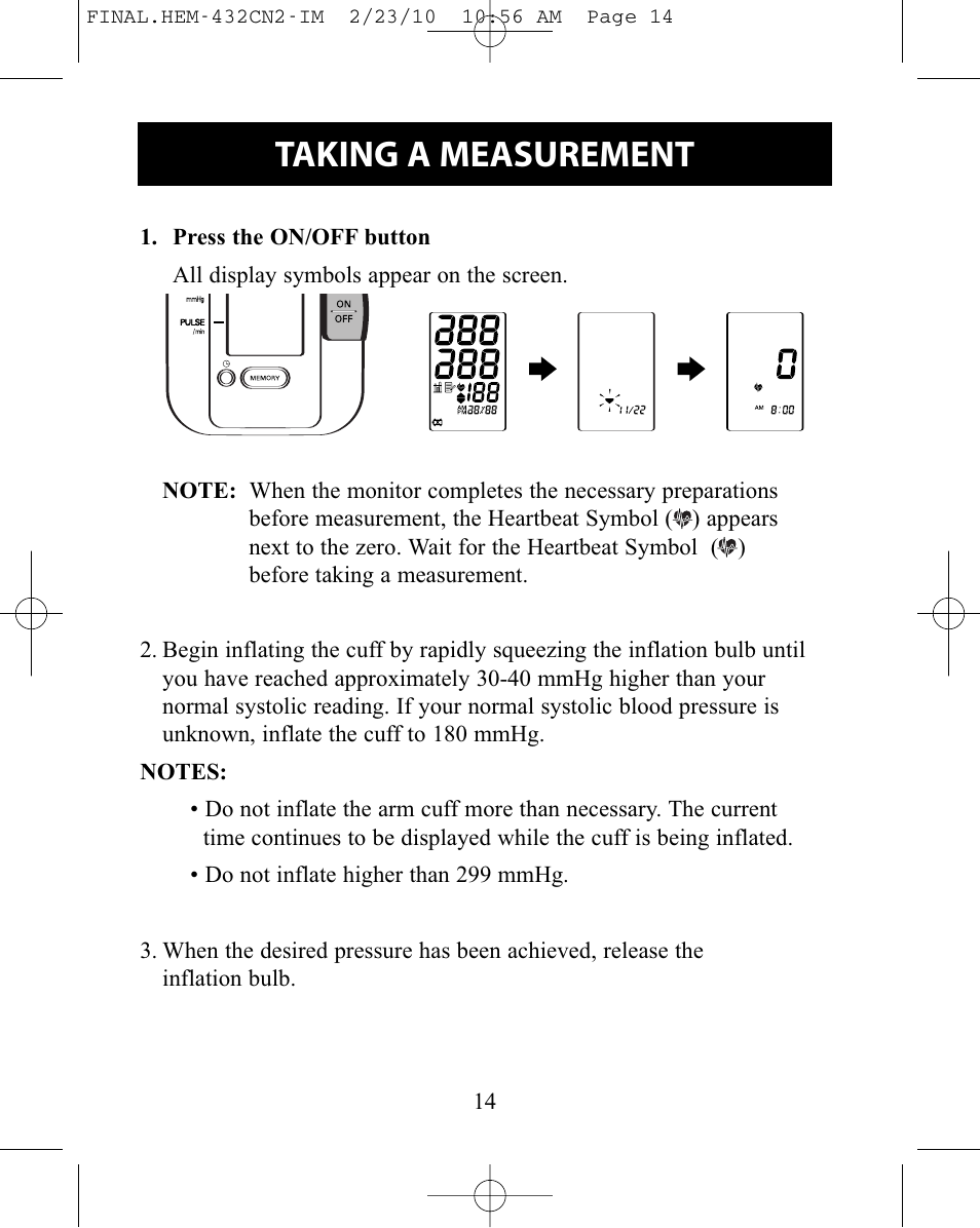 Taking a measurement | Omron Healthcare HEM-432C User Manual | Page 14 / 24