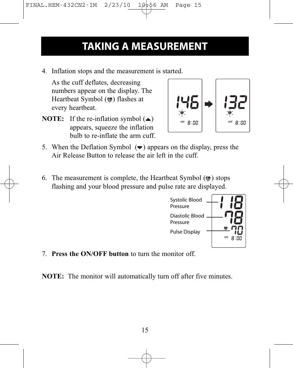 Taking a measurement | Omron Healthcare HEM-432C User Manual | Page 15 / 24
