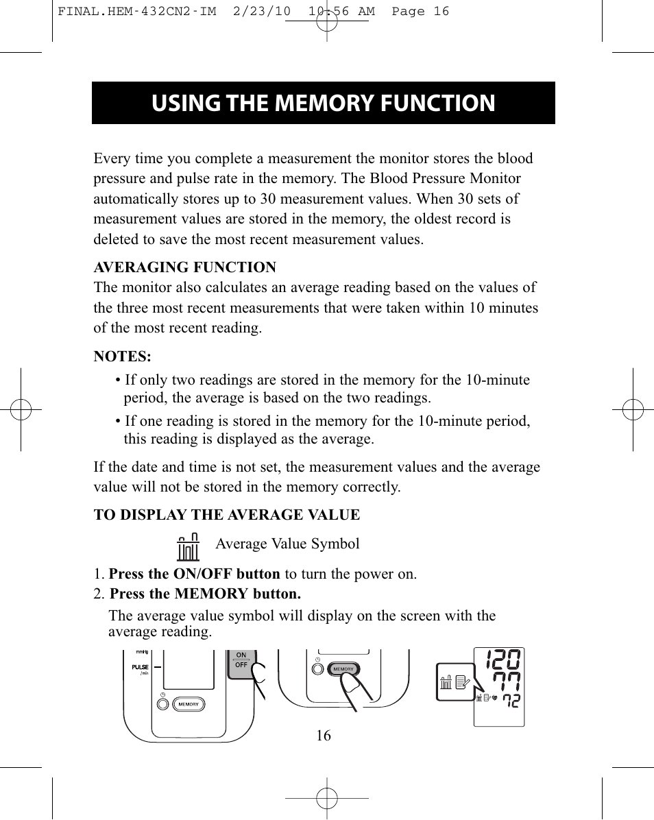 Omron Healthcare HEM-432C User Manual | Page 16 / 24