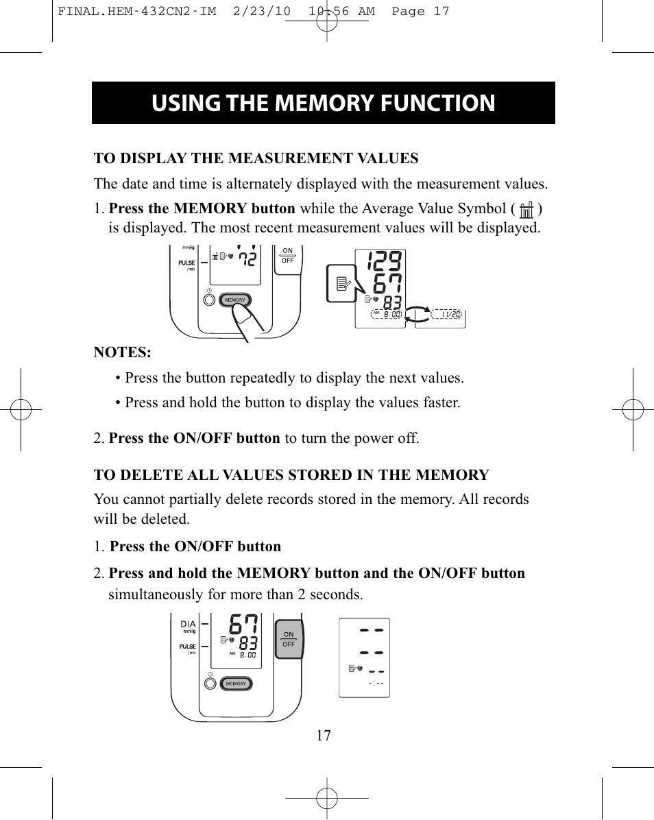 Omron Healthcare HEM-432C User Manual | Page 17 / 24
