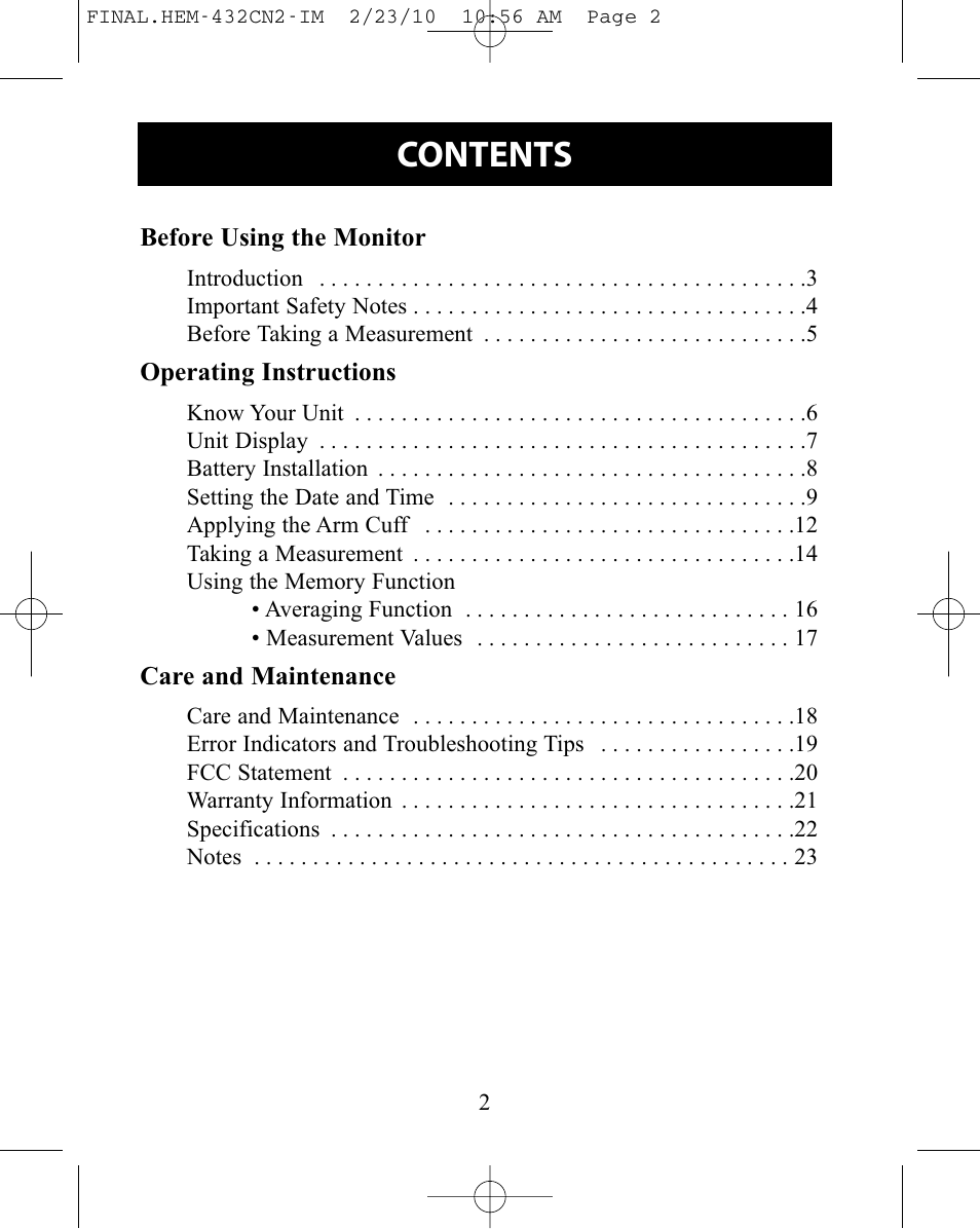 Omron Healthcare HEM-432C User Manual | Page 2 / 24