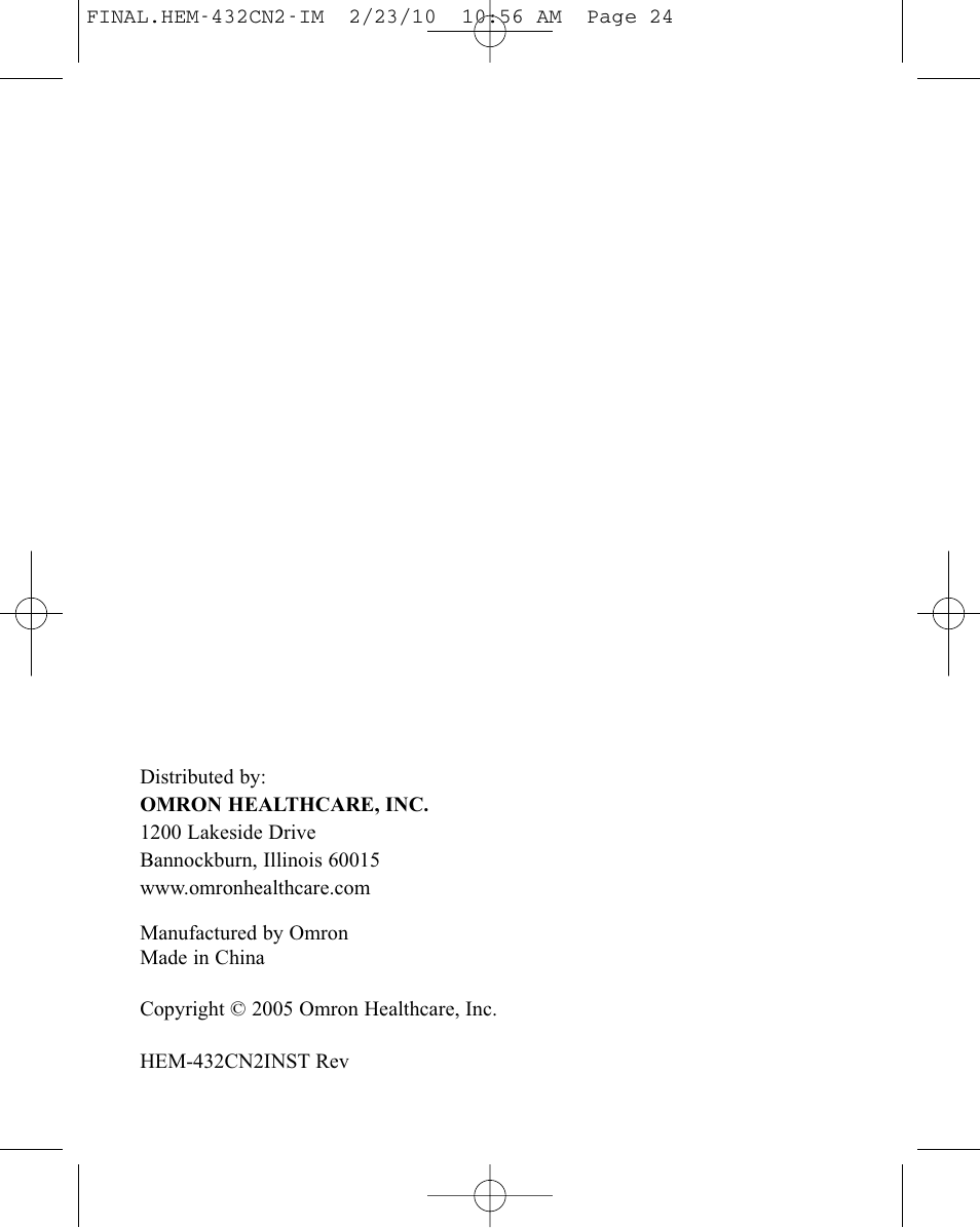 Omron Healthcare HEM-432C User Manual | Page 24 / 24