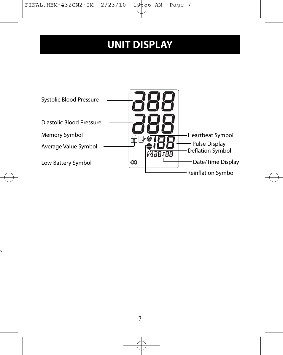 Unit display | Omron Healthcare HEM-432C User Manual | Page 7 / 24