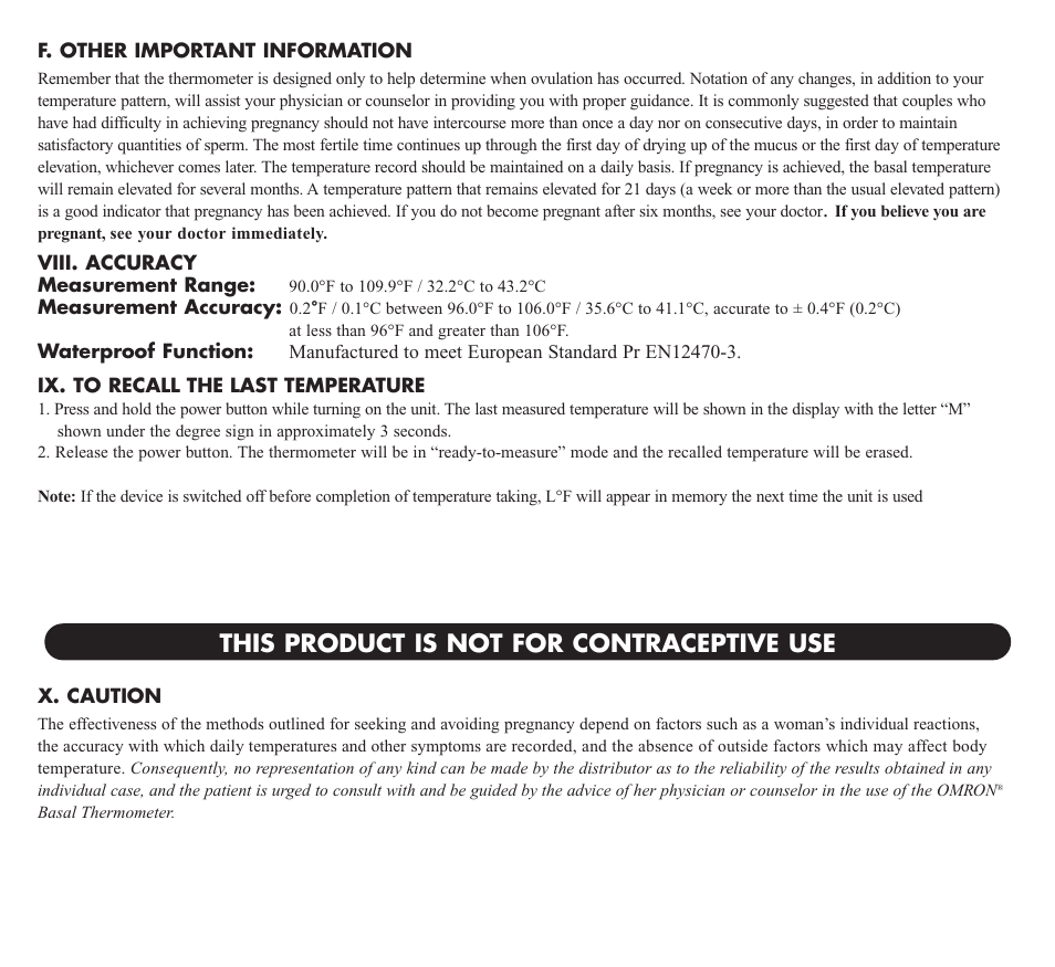 This product is not for contraceptive use | Omron Healthcare MC-301 User Manual | Page 5 / 16