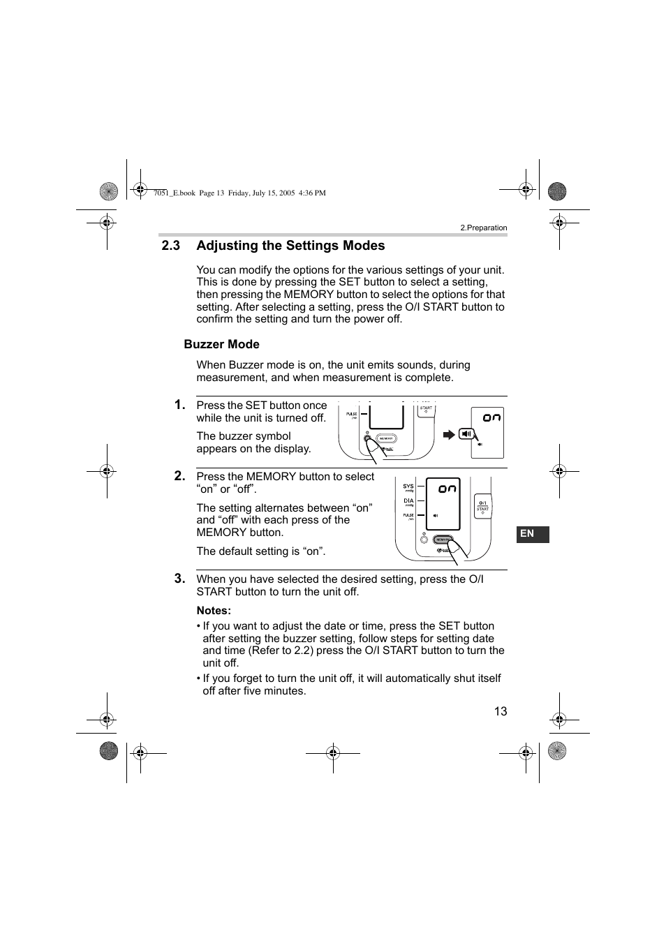 3 adjusting the settings modes | Omron Healthcare M3 User Manual | Page 13 / 38