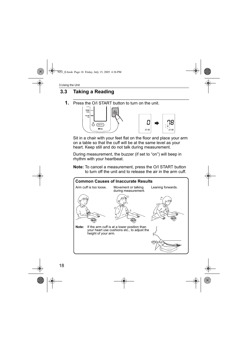 3 taking a reading 1 | Omron Healthcare M3 User Manual | Page 18 / 38