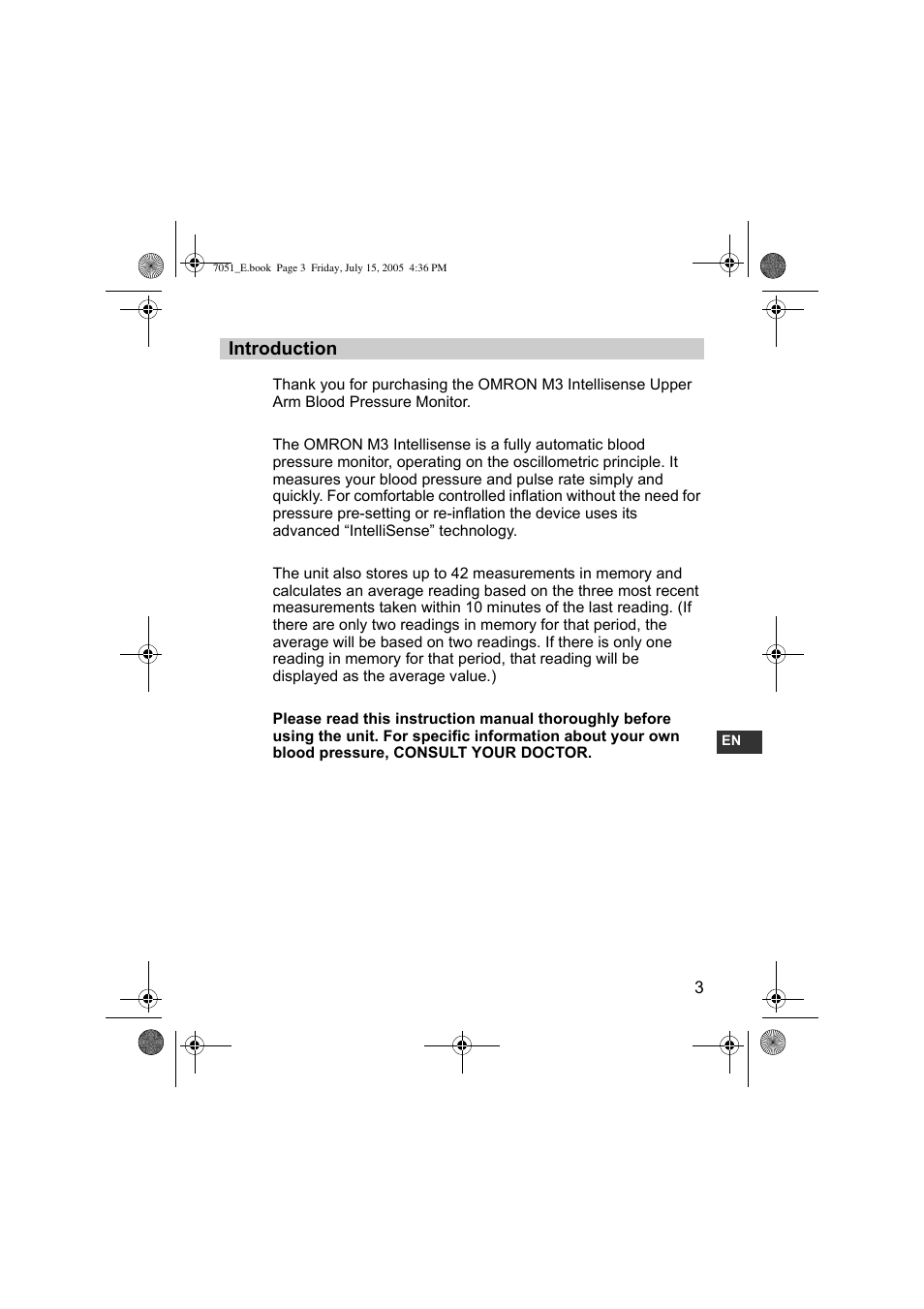 Introduction | Omron Healthcare M3 User Manual | Page 3 / 38