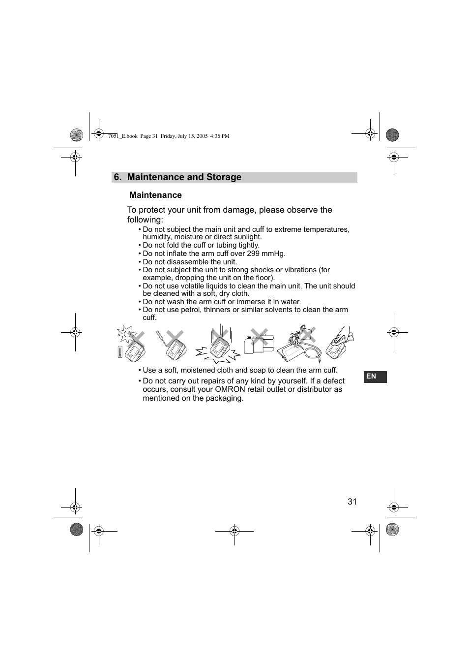Maintenance and storage | Omron Healthcare M3 User Manual | Page 31 / 38