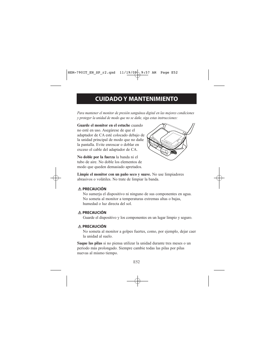 Cuidado y mantenimiento | Omron Healthcare OMRON HEM-790IT User Manual | Page 112 / 120