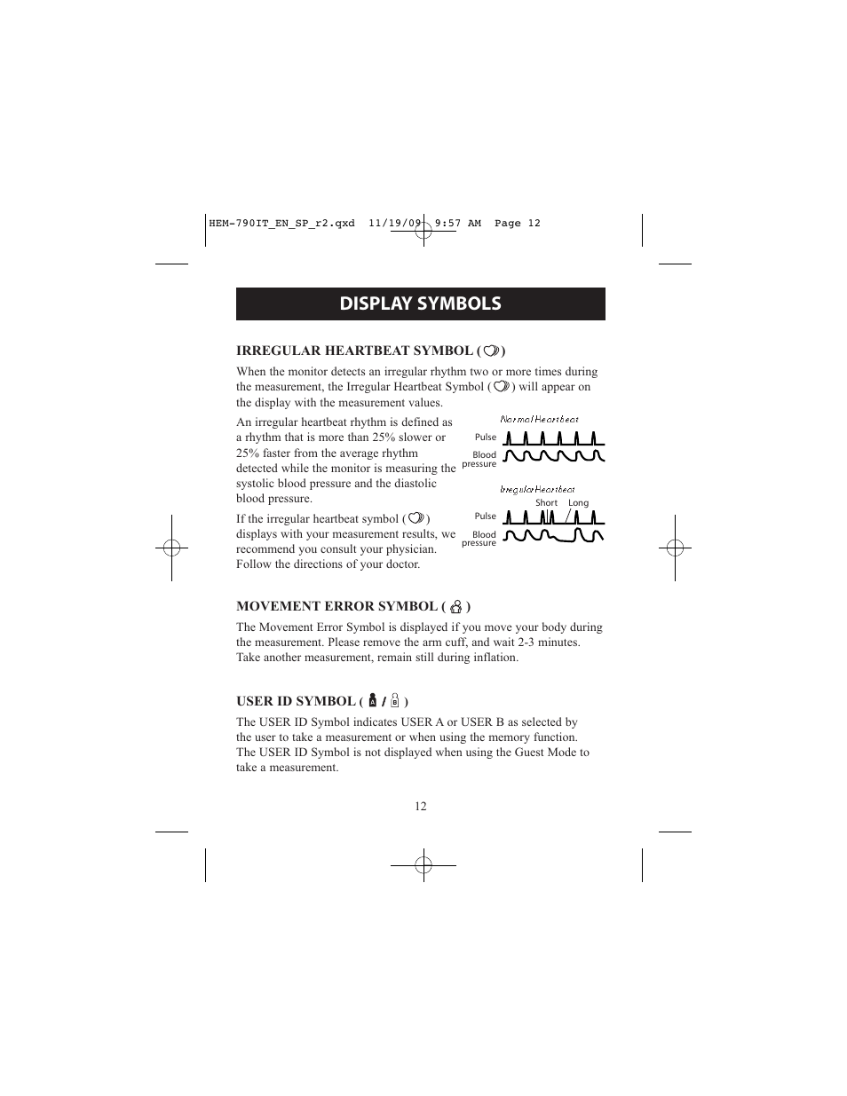 Display symbols | Omron Healthcare OMRON HEM-790IT User Manual | Page 12 / 120