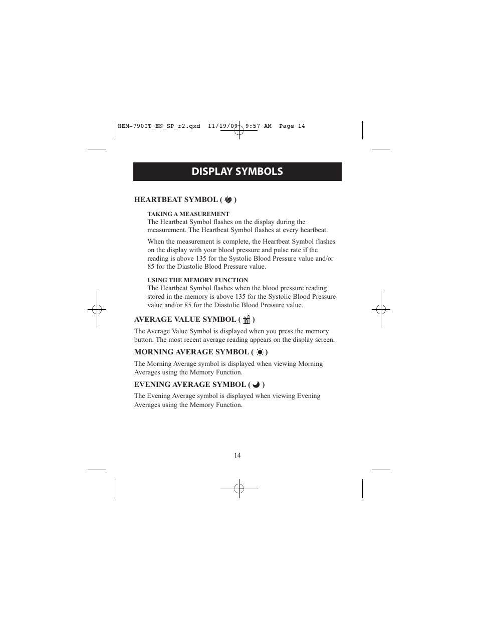 Display symbols | Omron Healthcare OMRON HEM-790IT User Manual | Page 14 / 120