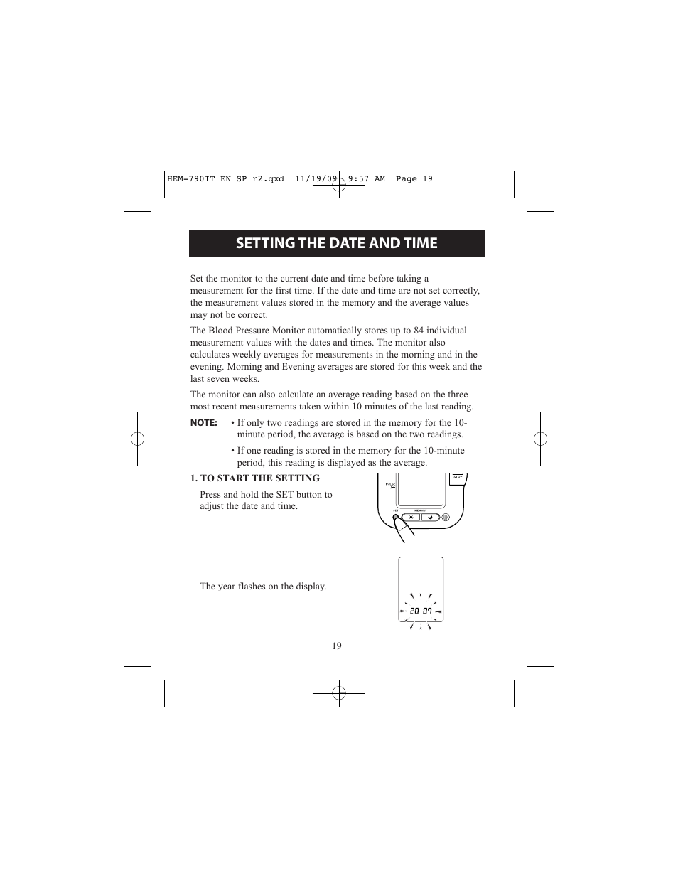 Setting the date and time | Omron Healthcare OMRON HEM-790IT User Manual | Page 19 / 120