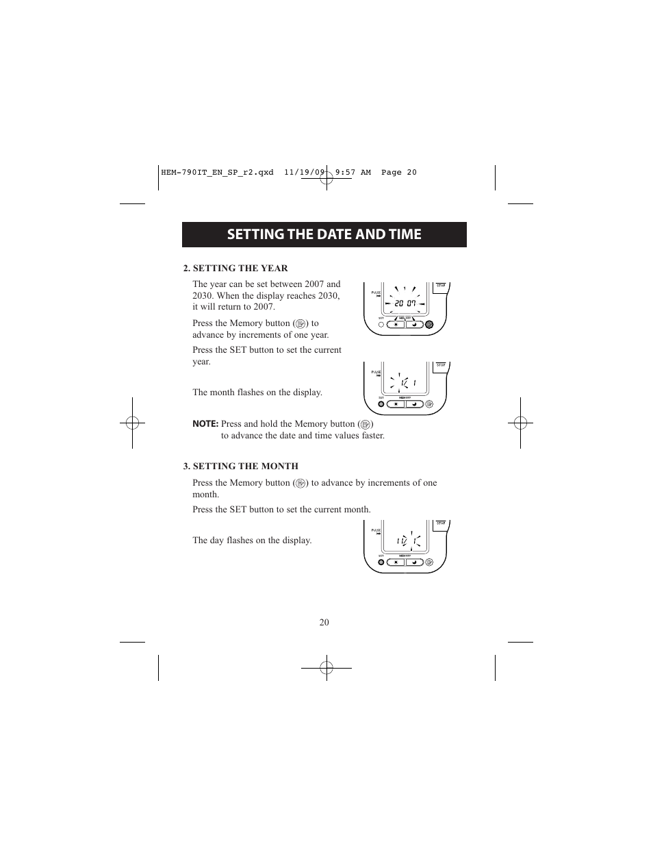 Setting the date and time | Omron Healthcare OMRON HEM-790IT User Manual | Page 20 / 120