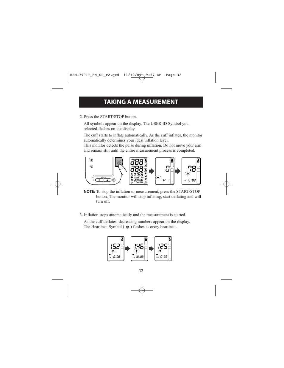 Taking a measurement | Omron Healthcare OMRON HEM-790IT User Manual | Page 32 / 120
