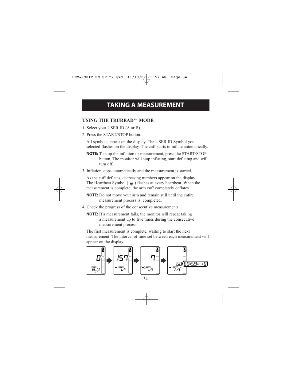 Taking a measurement | Omron Healthcare OMRON HEM-790IT User Manual | Page 34 / 120