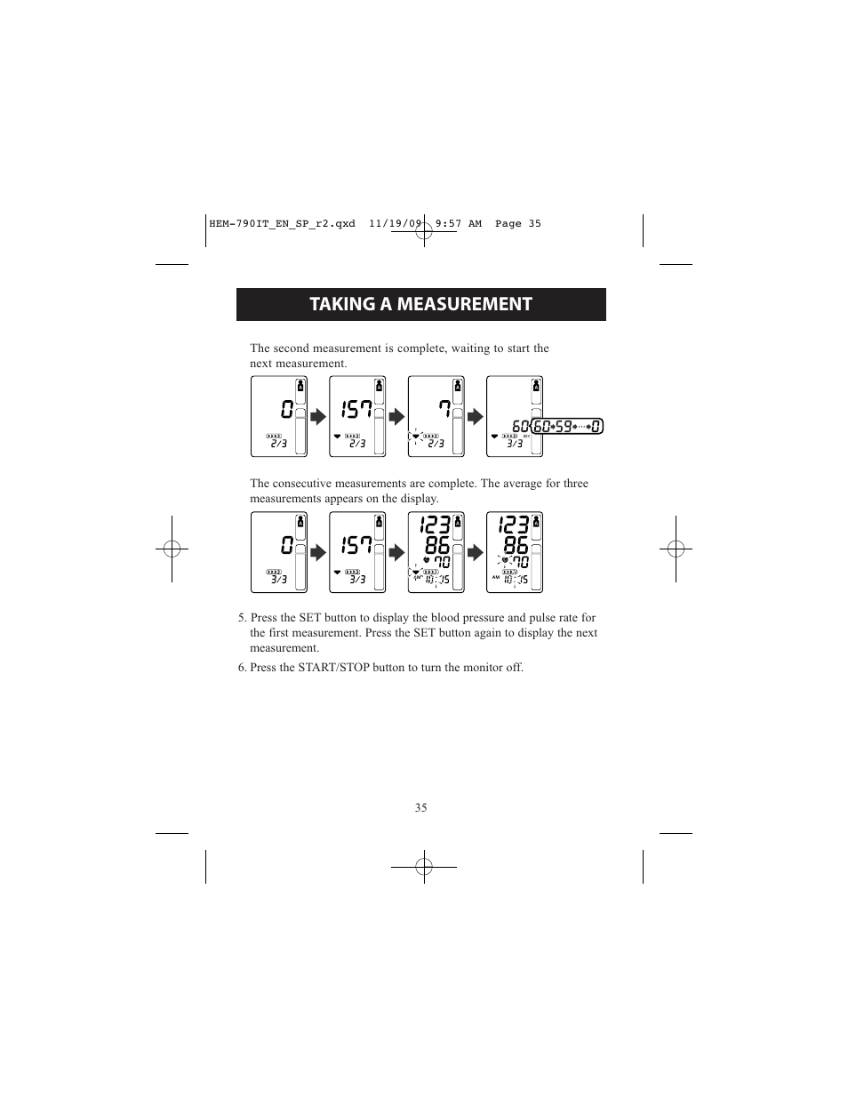 Taking a measurement | Omron Healthcare OMRON HEM-790IT User Manual | Page 35 / 120