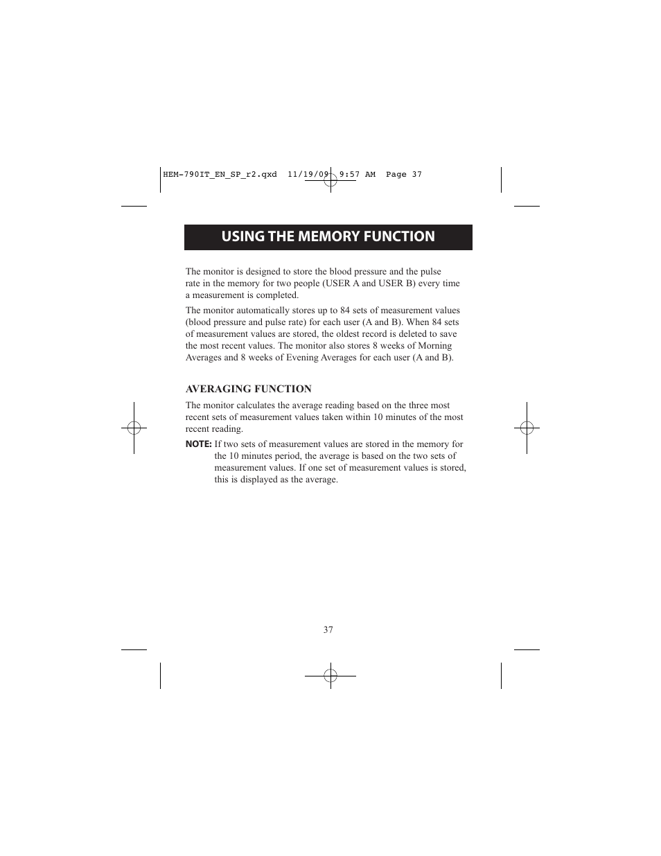 Omron Healthcare OMRON HEM-790IT User Manual | Page 37 / 120
