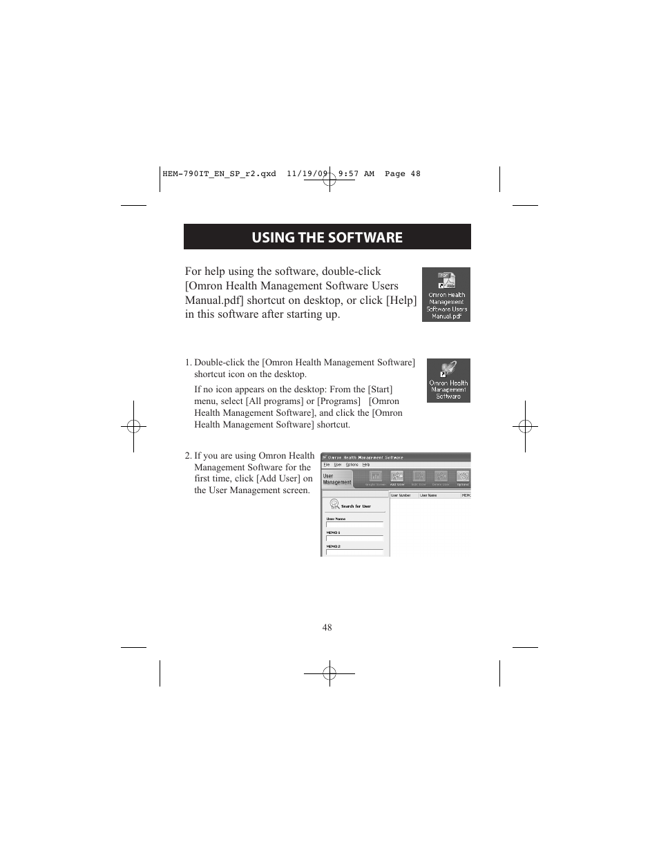Using the software | Omron Healthcare OMRON HEM-790IT User Manual | Page 48 / 120
