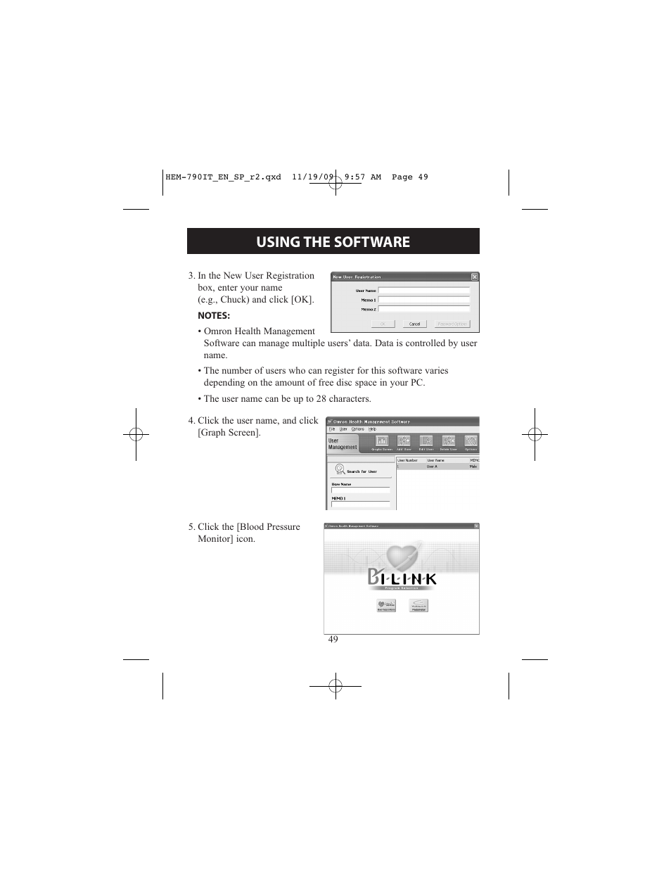 Using the software | Omron Healthcare OMRON HEM-790IT User Manual | Page 49 / 120