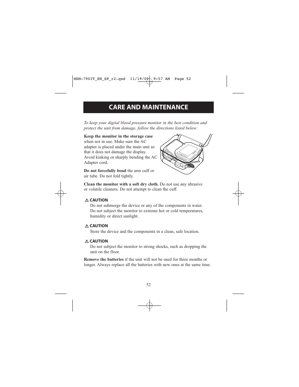 Care and maintenance | Omron Healthcare OMRON HEM-790IT User Manual | Page 52 / 120