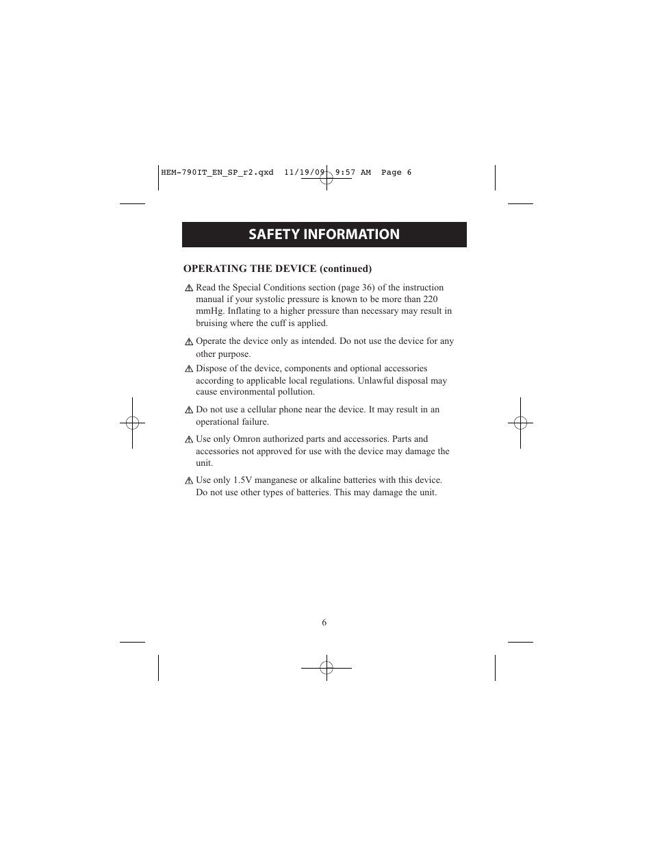 Safety information | Omron Healthcare OMRON HEM-790IT User Manual | Page 6 / 120