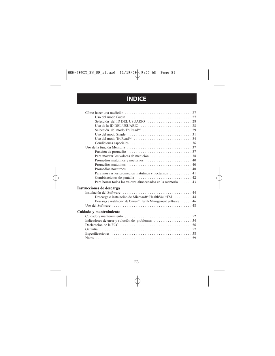 Índice | Omron Healthcare OMRON HEM-790IT User Manual | Page 63 / 120