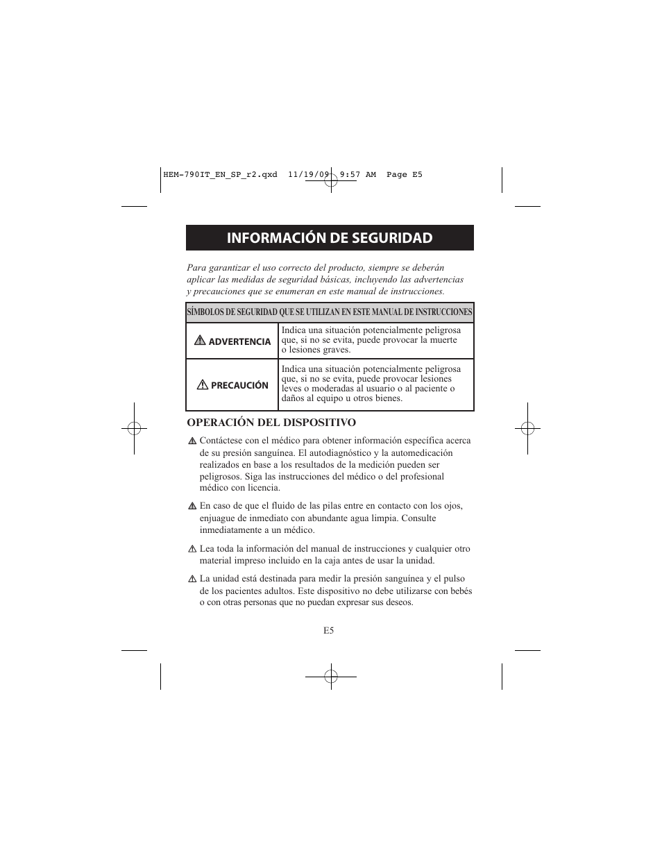 Información de seguridad | Omron Healthcare OMRON HEM-790IT User Manual | Page 65 / 120