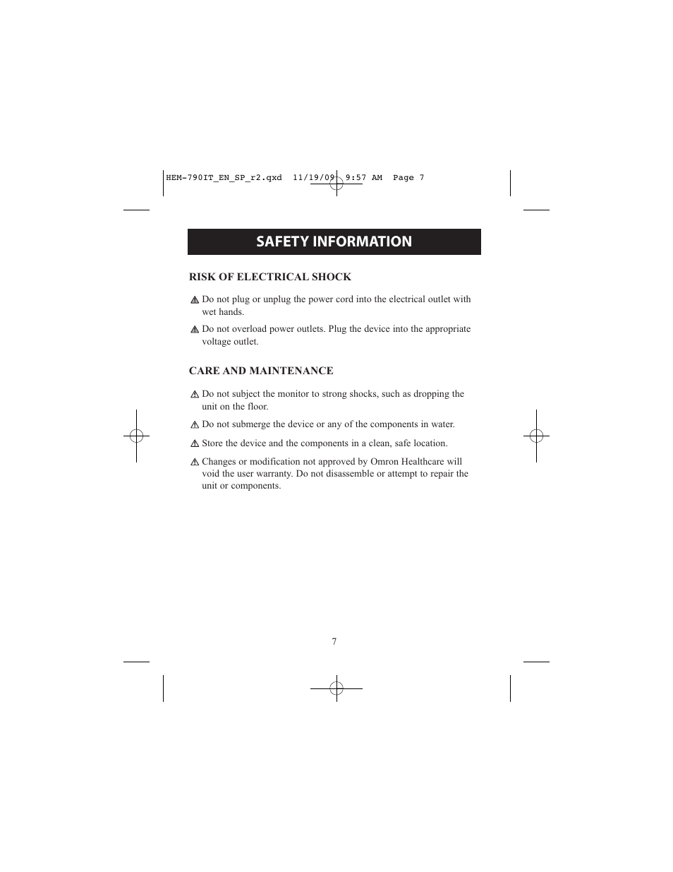Safety information | Omron Healthcare OMRON HEM-790IT User Manual | Page 7 / 120