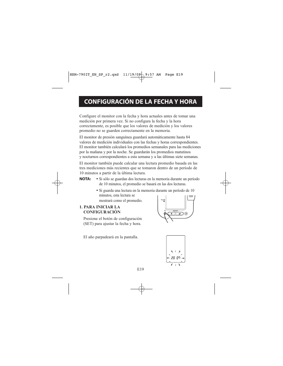 Configuración de la fecha y hora | Omron Healthcare OMRON HEM-790IT User Manual | Page 79 / 120