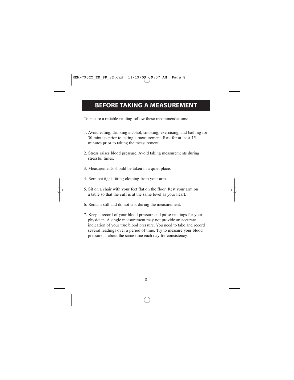 Before taking a measurement | Omron Healthcare OMRON HEM-790IT User Manual | Page 8 / 120
